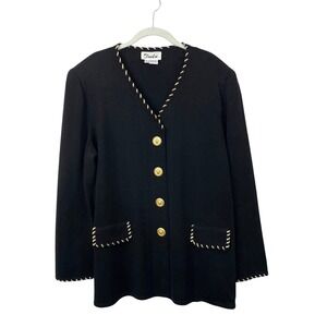 Toula Santana knit metal lion head button up blazer cardigan Size 18W black gold